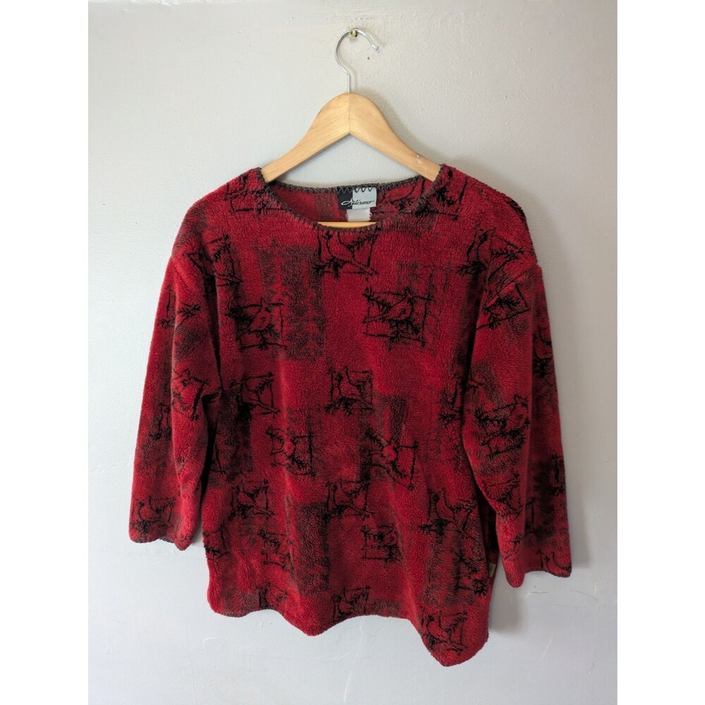 Cardinal Bird Cottage core Fleece Sweater pullover Womens M, grandma, Artisan